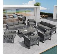 Set di mobili da giardino da 10 posti: set modulare per esterni, con 2 tavoli, in rattan sintetico, con imbottitura lavabile da 8 cm, robusto tessuto olefinico, resistente agli agenti atmosferici per