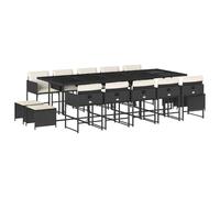 Set di mobili da giardino da 15 pezzi con cuscini, in polyrattan, resistente alle intemperie, per terrazza, cortile, giardino, con imbottitura, piano in vetro e sedie impilabili, per feste in famiglia