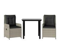 Set di mobili da giardino da 3 pezzi + set da pranzo da giardino + set di conversazione resistente alle intemperie con cuscino imbottito + rattan PE grigio chiaro + tavolo in vetro temperato + mobili