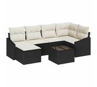 Set di mobili da giardino da 7 pezzi + tavolo da pranzo per esterni + set di conversazioni resistenti alle intemperie in polyrattan e acciaio in marrone e crema con cuscino + modulare + con vano