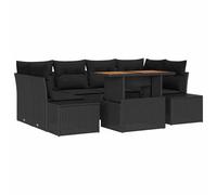 Set di mobili da giardino da 7 pezzi + tavolo da pranzo per esterni + set di conversazioni resistenti alle intemperie, in polyrattan acciaio e legno di acacia, colore nero e marrone, con cuscino, per