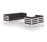 Set di mobili da giardino in legno di pino massiccio, modulare per esterni, con cuscino antracite, robusto divano da terrazza per relax e conversazioni