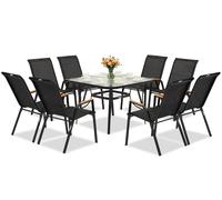 Set di mobili da giardino in metallo nero Modena/Bitonto Wood per 8 persone con tavolo quadrato Garden Point