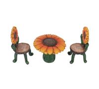 Set di mobili da giardino in miniatura a forma di girasole, 3 pezzi, tavolo da fatina e sedie, design floreale arancione, mini set di mobili in resina, decorazione per casa delle bambole fai da te