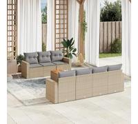 Set di mobili da giardino in polyrattan beige con cuscino, tavolo in legno di acacia, design modulare per terrazza, balcone, accogliente casa all'aperto