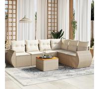 Set di mobili da giardino in polyrattan beige con tavolo in legno di acacacia, resistente ai raggi UV, design modulare per terrazza, balcone, giardino, mobili da esterno per relax e conversazioni