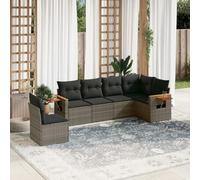 Set di mobili da giardino in polyrattan grigio 6 pezzi con cuscini, tavolino pieghevole con sollevamento a gas e rivestimenti per bucato rimovibili, riposo modulare per terrazza
