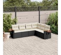 Set di mobili da giardino in polyrattan nero 6 pezzi con cuscini, divano da giardino modulare con sollevamento a gas e tavolino pieghevole, rimovibile e lavabile