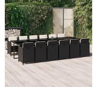 Set di mobili da giardino in polyrattan nero da 13 pezzi, set da pranzo sotto una nuvola con cuscini, sedie pieghevoli con telaio in acciaio, facile da pulire, resistente, massimo