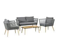 Set di mobili da giardino in resina intrecciata Outsunny a 4 posti con 1 divano, 2 poltrone e 1 tavolino, inclusi 7 cuscini grigi