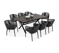 Set di mobili da giardino ISOLA con 8 sedie, nero/antracite, resistente alle intemperie, tavolo da giardino, 180 x 100 cm, con piano in WPC e sedie da giardino impilabili, con cuscino per terrazza e