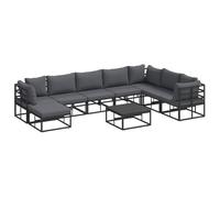 Set di mobili da giardino modulare con tavolo, struttura in alluminio verniciato di nero, cuscini grigi resistenti all'acqua, braccioli in metallo, facile da montare, robusto, perfetto per il giardin