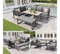 Set di mobili da giardino per 6-8 persone con cuscini per seduta e cuscini per lo schienale di alta qualità, poltroncina modulare in rattan sintetico, resistente alle intemperie, con gruppo di