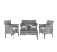 Set Di Mobili da Giardino Salotto Salottino in Rattan 4 Posti con Tavolino E Ripiano In Vetro 2 Poltrone e Divano 2 Posti Per Giardino Esterno Piscina Cuscini Sfoderabili (Grigio)