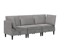 Set di mobili da soggiorno in velluto 3 pezzi grigio chiaro | Con cuscini in scatola, imbottitura in schiuma, design ergonomico, facile manutenzione