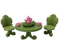 Set di mobili in miniatura per giardino incantato: set bistro a foglia con set per tè per gnomi e fate da giardino