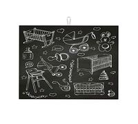 Set di mobili per bambini disegnati a mano su una lavagna, schizzo di diversi piatti artistici, tappetini per asciugare i piatti per la casa, GIF grande 18 x 24 pollici