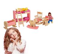 Set di mobili per casa delle bambole in legno Il set di mobili per casa delle bambole in legno scala 1:12 include letto a castello con scala, sedia a dondolo, seggiolone per cavalli e culla, gi