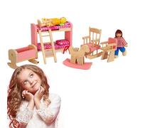 Set di mobili per casa delle bambole in legno Scala 1:12 Il set di mobili per casa delle bambole in legno include letto a castello con scala, sedia a dondolo e cavallo, seggiolone e culla Fai da te