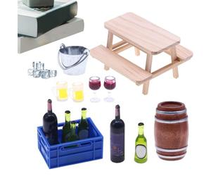 Set di mobili per case delle bambole - Mini per bevande ṕer la casa, set di mobili p̀er casa delle bambole in legno, Cesto ďi vino rosso Birra Botte Cantina Simulazione Bottiglia rossa Model