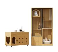 Set di mobili per gatti e villa per gatti con vetro, per più gatti, con albero tiragraffi e spazio di archiviazione, 160 cm, acero