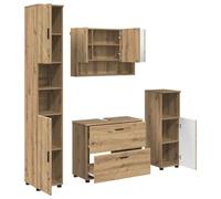 Set di Mobili per il Bagno 4 pz in Rovere con Armadietti a Muro | Legno ingegnerizzato e metallo, design minimalista, montaggio a muro, armadietto lavandino, specchio, basso e alto, porte a