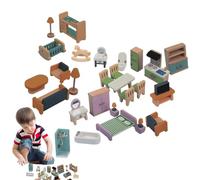 Set di mobili per la casa in legno, mobili da gioco per - Mobili da gioco Home Decor ,Accessori per la casa di gioco in legno di gioco interattivo, giocattoli di legno per i più piccoli,
