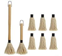 Set di mocio con manico in legno e manico in legno, include una spazzola e sei teste in cotone sostituibili per applicare salsa marinata su bistecca pollo o oggetti da forno facilmente (D)