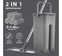 Set di mocio e secchi per pavimenti piatti a mano libera per il sistema professionale di pulizia dei pavimenti domestici con cuscinetti in microfibra lavabili per legno duro