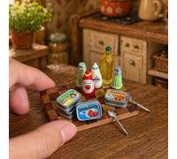 Set di modelli in miniatura per scena da cucina - Include modelli di bottiglie di condimenti per case delle bambole, accessori da cucina e modelli in miniatura di taglieri, adatto per la decorazione d