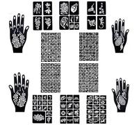 Set di modelli per tatuaggi neri cavi, inclusi modelli cavi in stile Mehndi arabo indiano, face painting, motivi mehndi, modelli per tatuaggi realistici in stile arabo