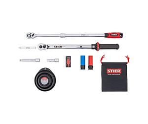 Set di montaggio ruote STIER 1/2'', set per cambio gomme, 40-200 Nm, 11 pezzi, in robusta valigetta, con chiave dinamometrica di alta qualità, altissima precisione di azionamento