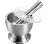 Set di mortaio e pestello in acciaio inossidabile, smerigliatrice for spezie da cucina, con coperchio, ciotola for polvere pesto resistente Per Aglio Spezie