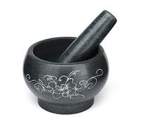 Set di mortaio e pestello in granito da 14 cm, set di mortaio e pestello per lucidatura in pietra liscia per cucina, grande ciotola per macinare erbe e spezie, mortaio e pestello nero