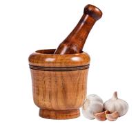Set di mortaio e pestello in legno, ciotola di macinazione in legno naturale for la cucina domestica, for erbe aromatiche, aglio, spezie di noce e utensili da cucina.