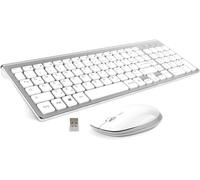 Set di mouse per tastiera, senza fili, ergonomico, QWERTZ, layout tedesco, USB, senza fili, piatto, silenzioso, sottile, per PC, Surface computer, ufficio, laptop, Windows XP - bianco, argento