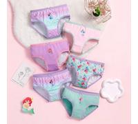 Set di mutandine per ragazze giovani, modello principessa sirena spiaggia, motivo a conchiglia e sfumature, colori viola e verde, vita elastica morbida e confortevole 6Y,7Y,4Y,5YAnimale,Fumetto,Geomet
