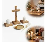 SET DI NATALE in quercia 7 elementi croce in legno candele canzone natalizia dor