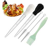 Set di Nylon Resistente a Calore Baster di Tacchino Includono Baster di Carne, 1 Pennello da Imbastire in Silicone e 2 Spazzola di Pulizia per Barbecue Griglia Forno Cucina (Bianco Nero, 5 Pezzi)