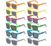 Set di occhiali da sole pixelati, 12 pezzi, 8 punte in 6 colori per protezione solare, ideali per eventi casual e feste