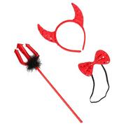 Set di oggetti di scena divertenti accessori per costume fascia coda papillon per bambini Halloween Natale cosplay party dress up kit diavolo Halloween compreso corno fascia papillon coda demoni