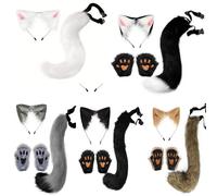 Set di orecchie di volpe con coda di volpe per festa di Halloween più guanti a zampa carini Cosplay Animazione Mostra Personaggio Puntelli di peluche fatti a mano