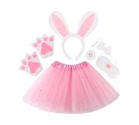 Set Di Orecchie E Coda Da Coniglio - Pro | 6 Pezzi Rosa In Peluche - Set Di 6 Pezzi Di Orecchie E Coda Da Coniglio, Fascia Per Capelli Rosa In Morbido Peluche, Accessorio Per Costume Di Pasqua Per Fes
