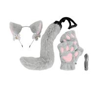 Set di orecchie e coda di gatto con orecchie di peluche per festival, Halloween, night club, coda bianca, lunghezza 50 cm