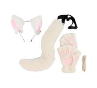 Set di orecchie e coda di gatto con orecchie di peluche per festival, Halloween, night club, coda grigia, lunghezza 50 cm