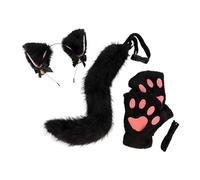 Set di orecchie e coda di gatto con orecchie di peluche per festival, Halloween, night club, coda nera, lunghezza 50 cm