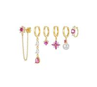 Set di orecchini a cerchio placcati oro, orecchini pendenti a goccia con perle di cristallo rosa, 6 pezzi gioielli multi-piercing con catena, multipli piercing ipoallergenici