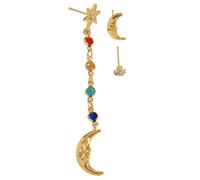 Set di orecchini a forma di luna e stella, orecchini pendenti celesti con ciondoli di cristallo colorato, orecchini a perno a forma di luna color oro, set di 3 gioielli cosmici bohémien