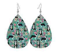 Set di orecchini a goccia con motivo floreale di Border Collie, orecchini a cerchio in pelle alla moda per donne, regalo di compleanno