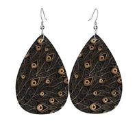 Set di orecchini a goccia con piuma di pavone dorato, orecchini in pelle alla moda pendenti a cerchio per donne festa di compleanno gioielli regalo